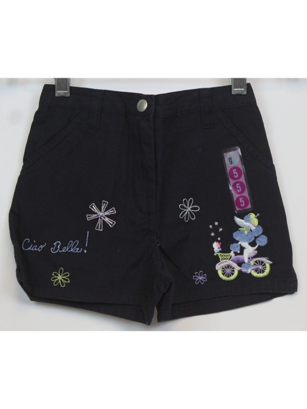 2004 Gymboree European Holiday Black Shorts sz 8 French Poodle Bicycle Ciao Bell